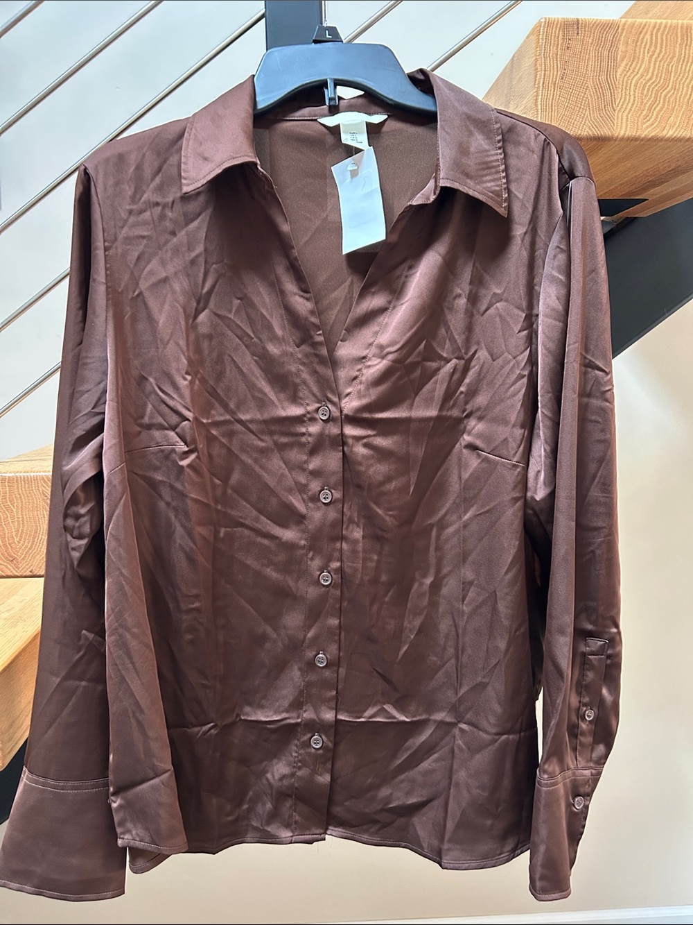 H&M Brown Satin Button-Front Blouse